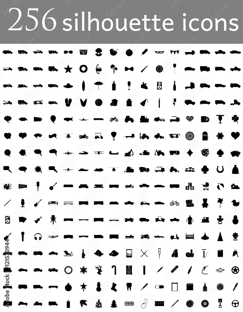 diverse set silhouette of flat icons vector illustration