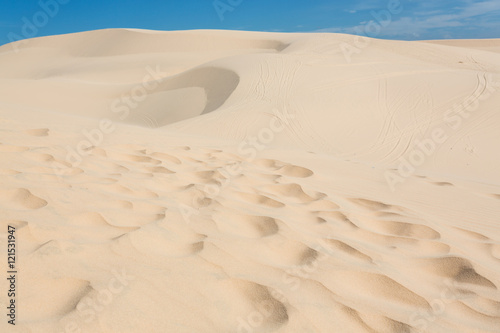 footprint on white sand dune desert in Mui Ne  Vietnam
