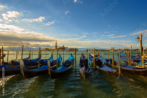 gondolas moored at san marco square. Venice. Italy. © phant