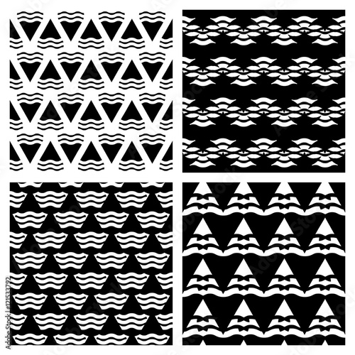Set of vector abstract geometric seamless backgrounds in black a