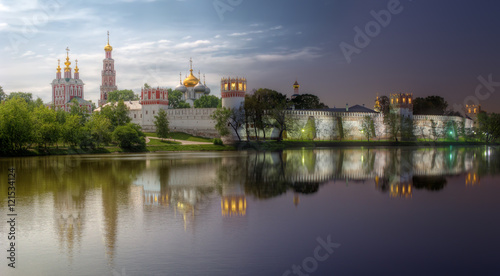 Novodevichy convent, also known as Bogoroditse-Smolensky monastery. Day-to-night combination of two high dynamic range photos, taken from same point.