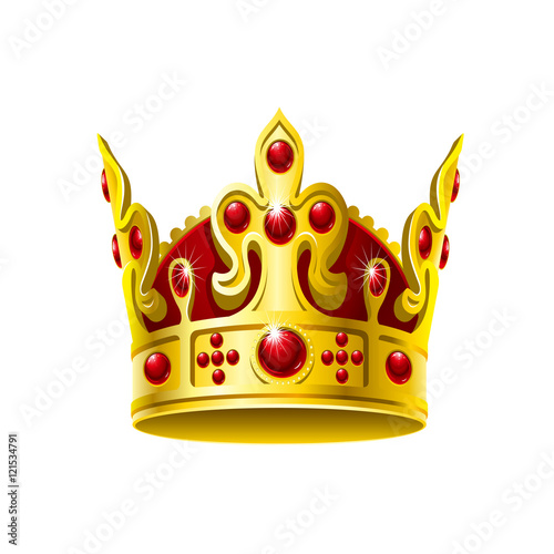 Bright golden crown on a white