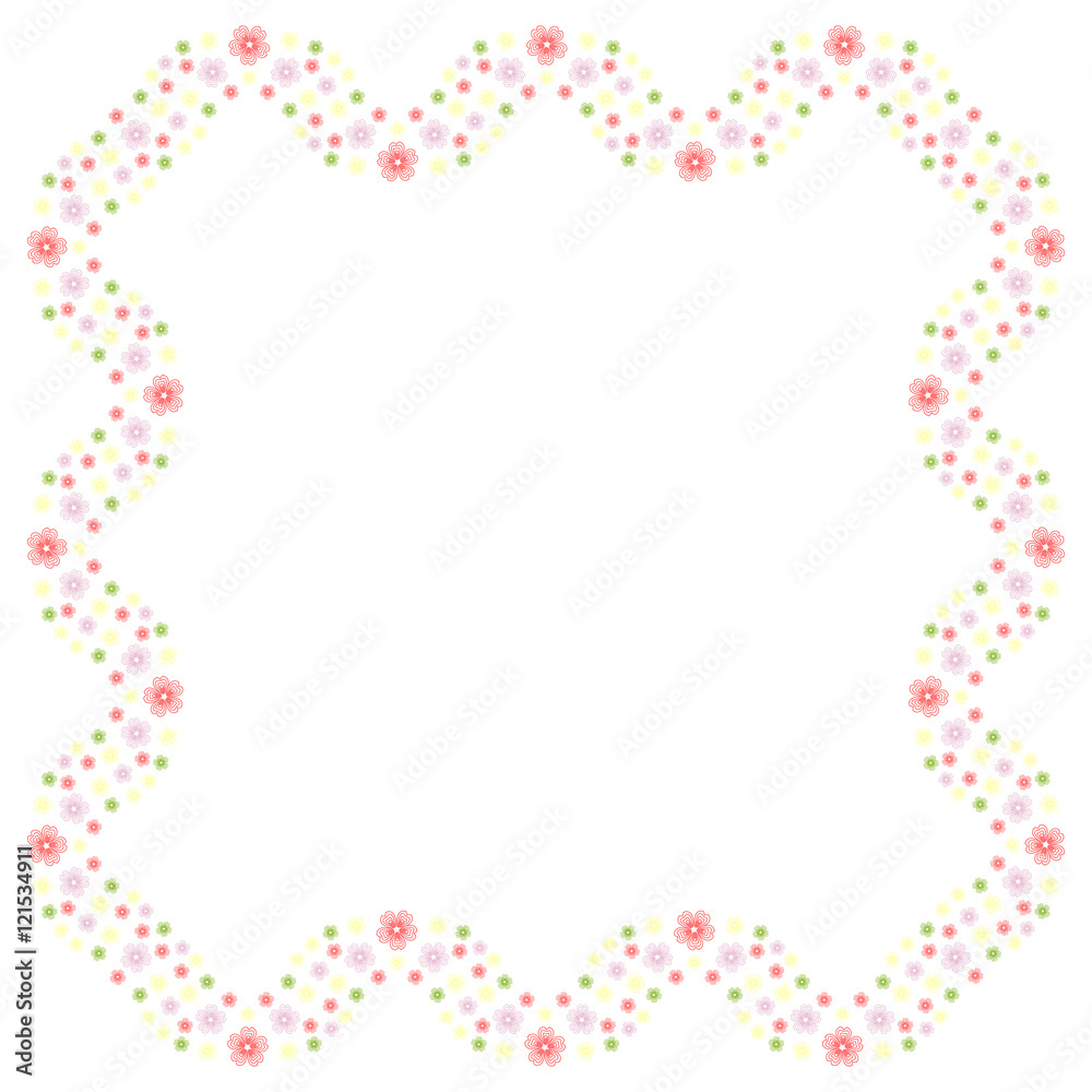 Cute background pattern border frame with flower waves isolated on the white fond. With space for invitations or different events greeting cards text. Vector illustration