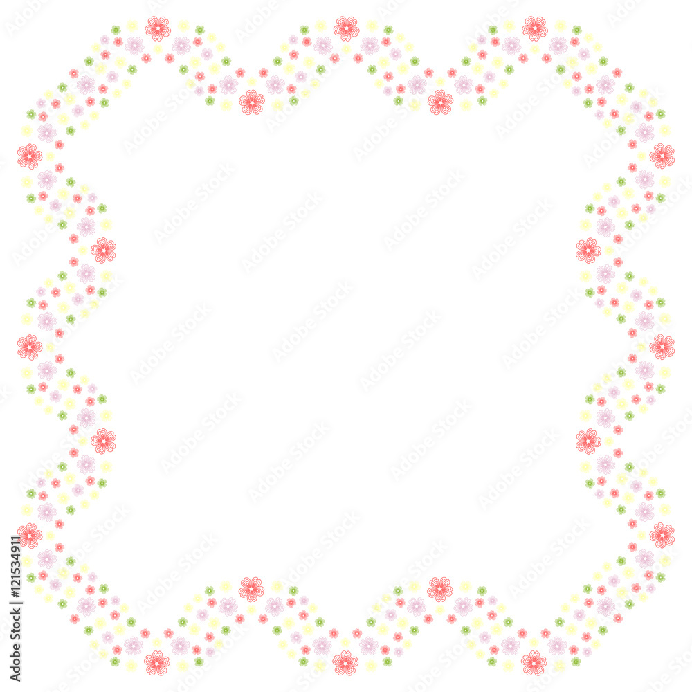 Cute background pattern border frame with flower waves isolated on the white fond. With space for invitations or different events greeting cards text. Vector illustration Cute background pattern border frame with flower waves isolated on the white fond. With space for invitations or different events greeting cards text. Vector illustration