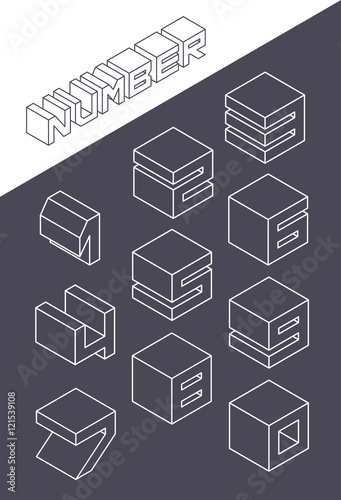 Set of the isometric numbers. Vector illustration in line style