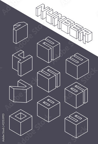Set of the isometric numbers. Vector illustration in line style