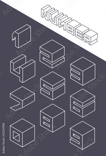 Set of the isometric numbers. Vector illustration in line style