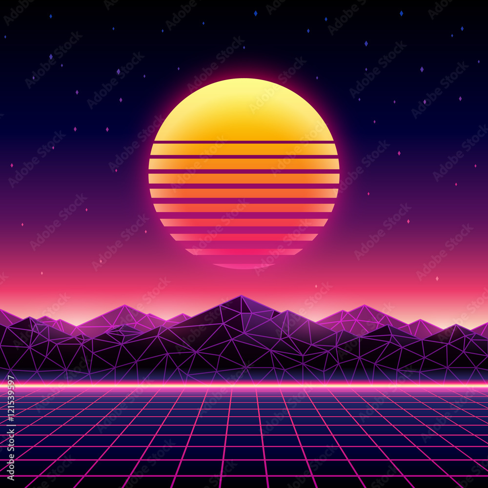 Retro futuristic background 1980s style. Digital landscape Stock Vector ...