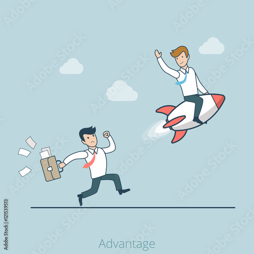 Linear Flat advantage man rocket flying web vector illustration