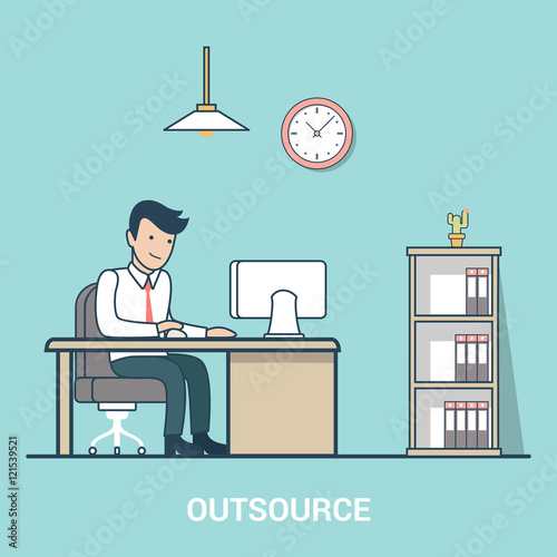 Linear Flat Outsource Business man table office indoor vector