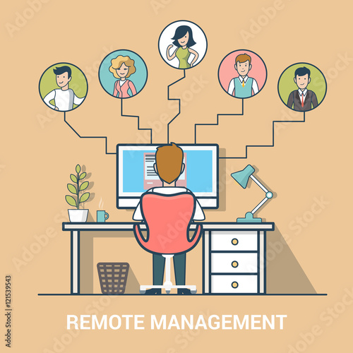 Linear Flat business distant vector Remote management concept.