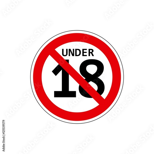STOP! Not for children under 18 years. Vector. The icon with a red contour on a white background. For any use. Vector illustration.