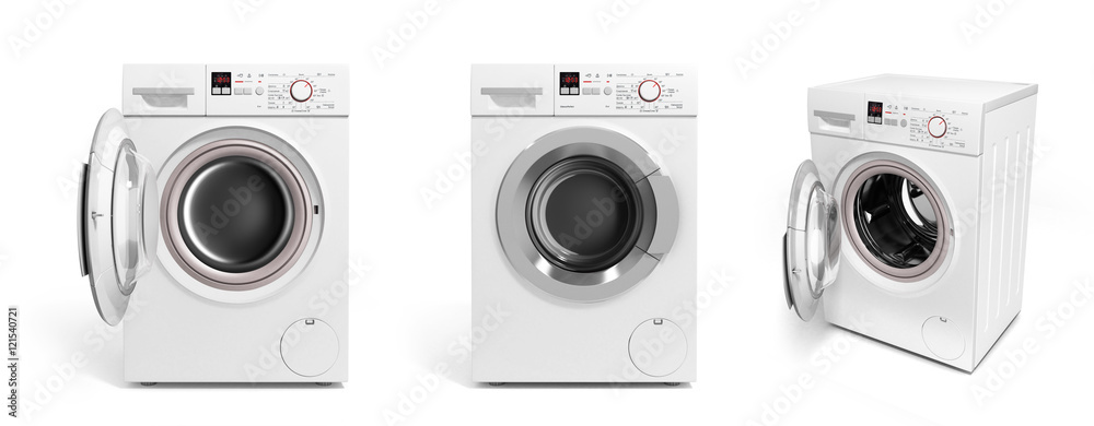 collection of Washing machine on white background 3D illustratio