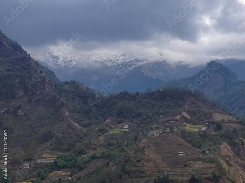 Beautiful view of the Himalayan mountains when see from Tatopani © Pawin