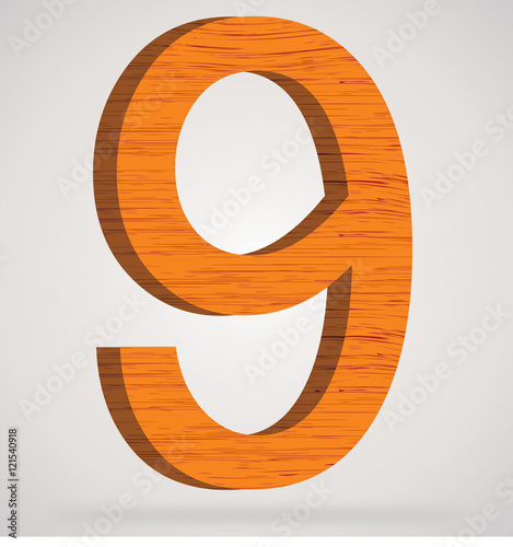 Wooden numeric with drop shadow on isolated white background