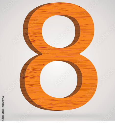 Wooden numeric with drop shadow on isolated white background