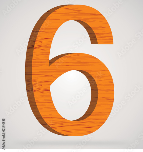 Wooden numeric with drop shadow on isolated white background