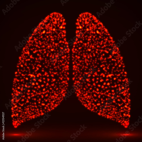 Abstract human lung of glowing particles. Vector