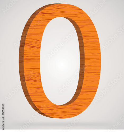 Wooden numeric with drop shadow on isolated white background