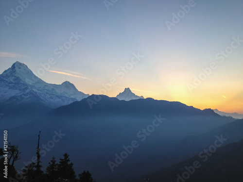 sunrise at Annapurna Himalayas range from Poon Hill, Nepal