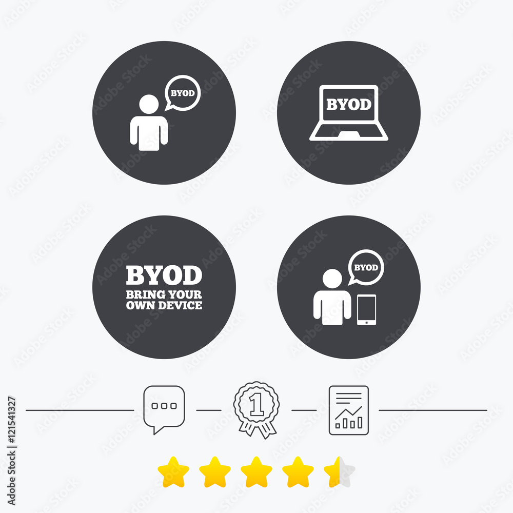 BYOD signs. Human with notebook and smartphone. BYOD signs. Human with notebook and smartphone.