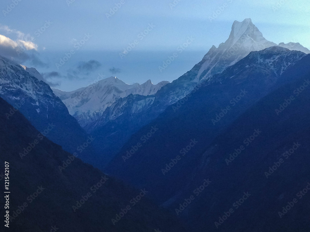 Annapurna, Machapuchare, mountain from Chhomrong village, Nepal.