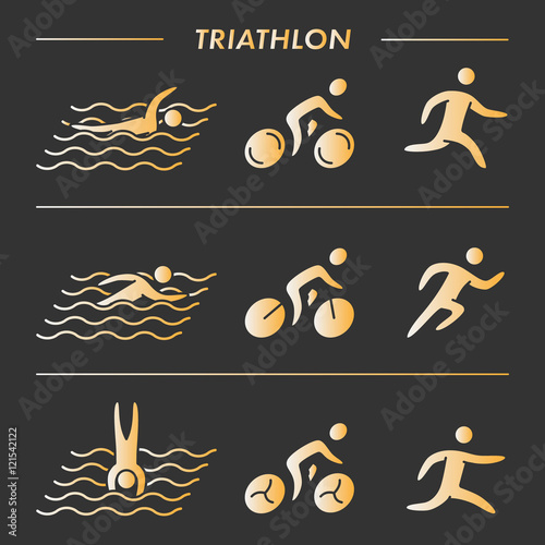 Vector gold line logo triathlon