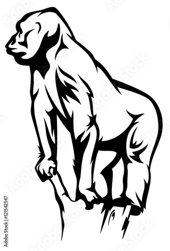 standing gorilla black and white vector design