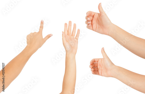 Collage of woman hands on white backgrounds