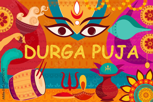 Happy Durga Puja festival background kitsch art India © stockshoppe