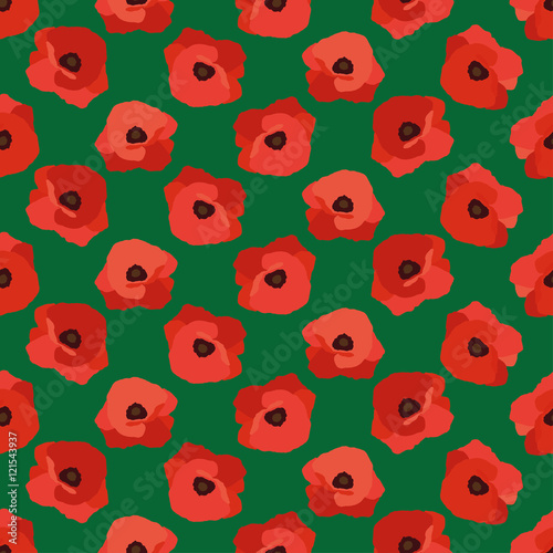 Seamless vector background with decorative red poppies. Print. Repeating background. Cloth design, wallpaper.
