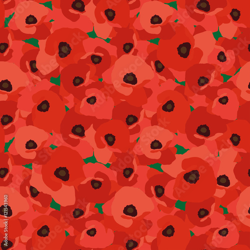 Seamless vector background with decorative red poppies. Print. Repeating background. Cloth design, wallpaper.