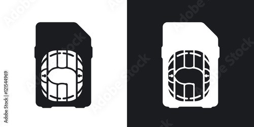 Vector SIM card icon. Two-tone version on black and white background