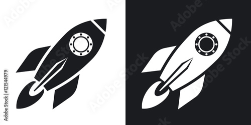 Vector rocket icon. Two-tone version on black and white background