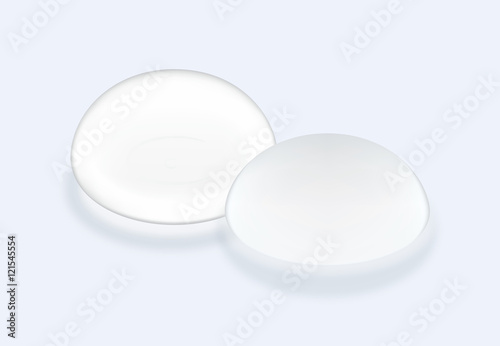 Silicone breast implants smooth surface and textured types on blue background. This illustration about cosmetic surgery.
