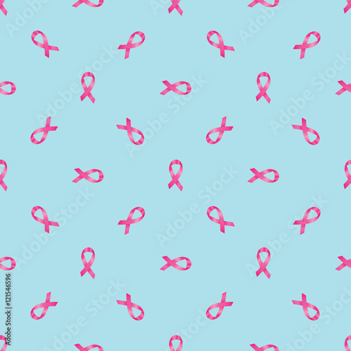 Pattern with pink ribbons against breast cancer on a blue background