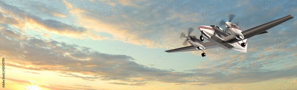 popular propeller light aircraft flight in the panorama sky 