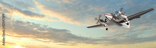 popular propeller light aircraft flight in the panorama sky 