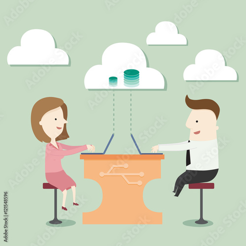 Cloud storage with network ,vector illustration cartoon
