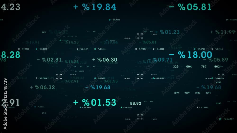 Percentages and Margins Blue - Percentages, margins and other data drift through cyberspace. All clips are available in multiple color options. All clips loop seamlessly.