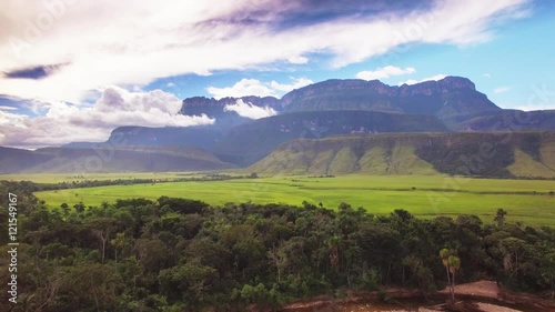 Fying over the Kamarata Valley at Uruyen with the Auyan Tepui at the background. La Gran Sabana, Venezuela