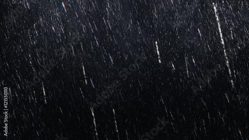 Falling raindrops footage animation in realtime on dark black background with fog, lightened from top, seamlessly looped rain animation, perfect for film, digital composition, projection mapping photo