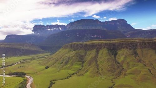 Fying over the Kamarata Valley at Uruyen with the Auyan Tepui at the background. La Gran Sabana, Venezuela
