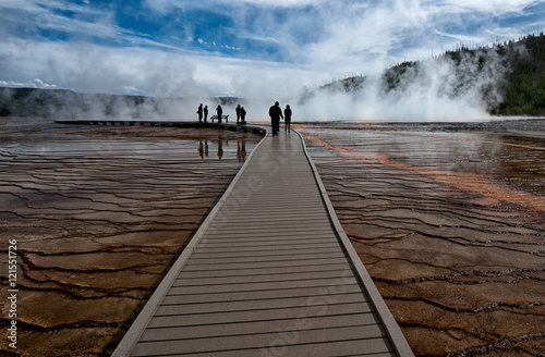 Wooden pathway on the Grand Prismatic Spring, Yellowstone NP, USA