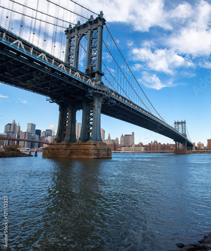 Manhattan Bridge spanning the East river, view from Brooklyn