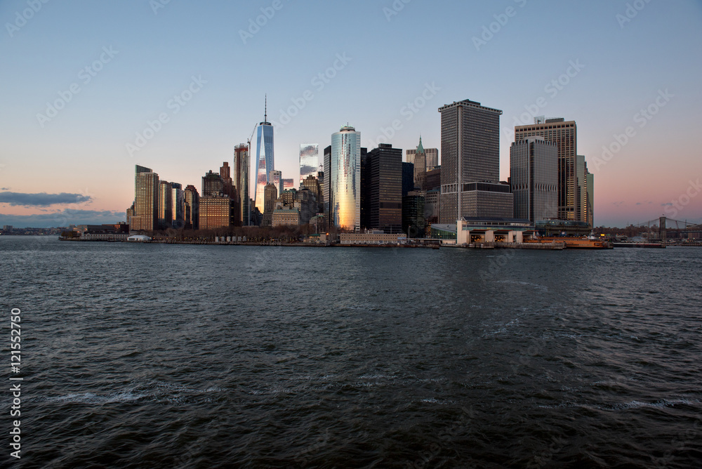 Financial district of Manhattan at sunset, New York, USA
