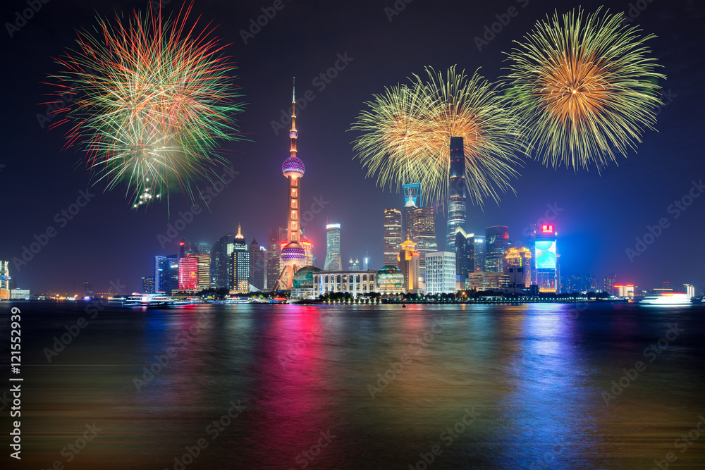 Fireworks in Shanghai, China celebration National Day