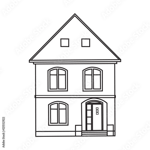 monochrome image two-storey house
