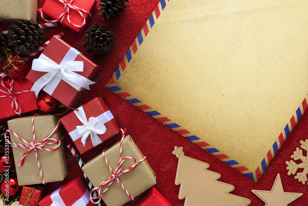 Gift box with white ribbon on red velvet background. over light Gift box with white ribbon on red velvet background. over light