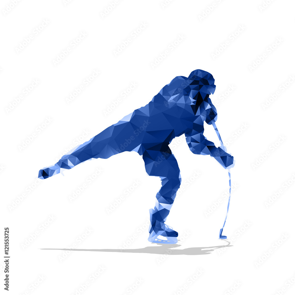 Naklejka premium Ice hockey player, abstract geometric silhouette. Shooting hocke